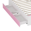 Twin Size House Shaped Wooden Bed With Storage Shelf On The Headboard, Built In Two Storage Drawers, Pink Pink White Wood