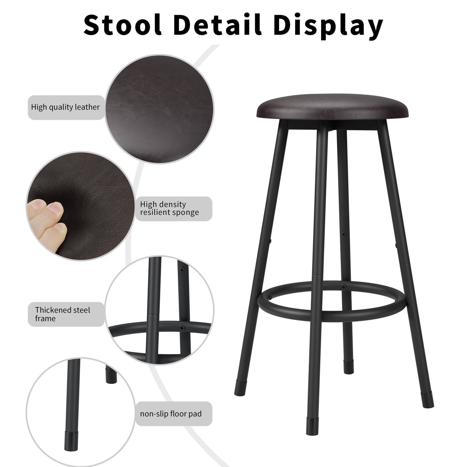 5 Piece Kitchen Counter Height Table Set, Bar Table With 4 Stools Brown Seats 4 Mdf