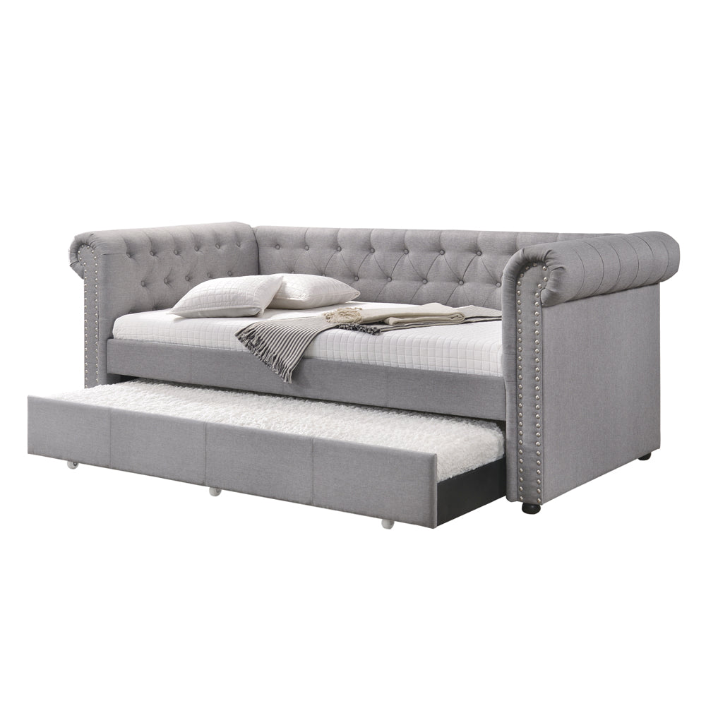 Justice Smoke Gray Fabric Daybed W Trundle Twin Gray Synthetic Wood,Upholstered