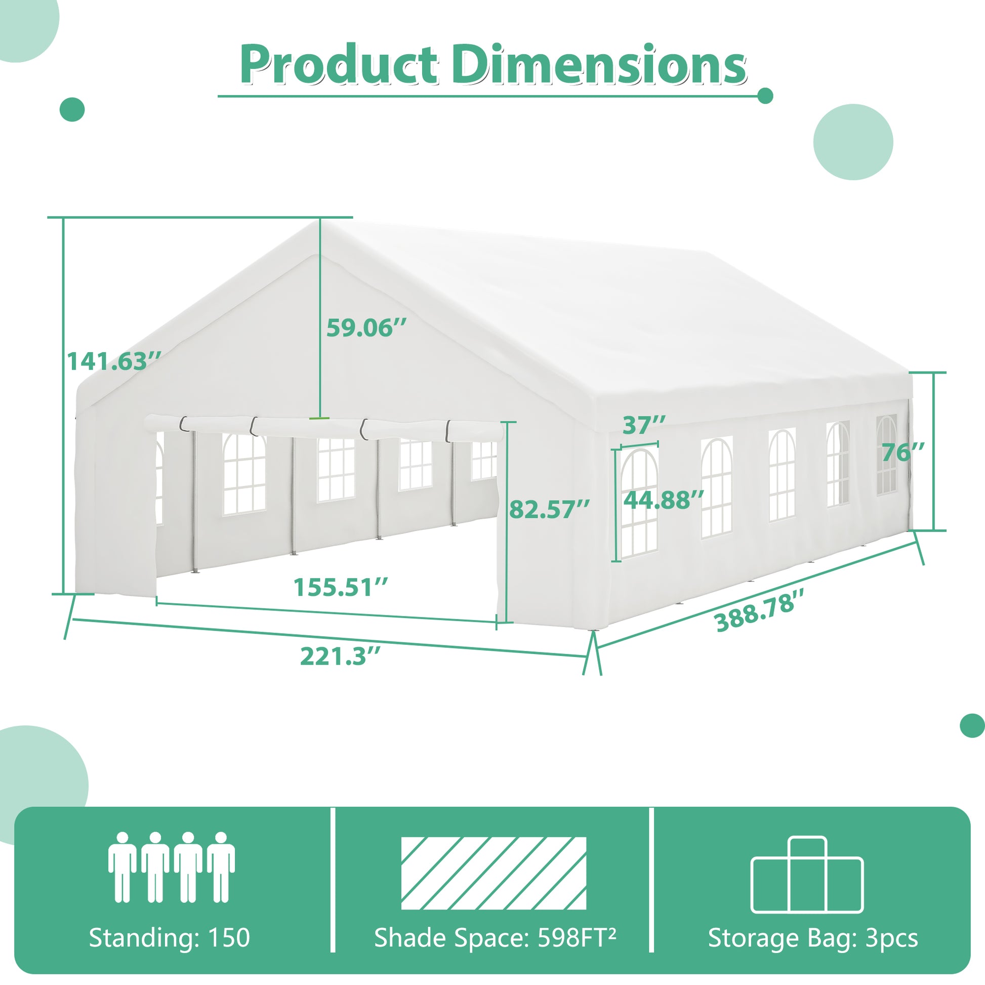 20X32Ft Party Tent Heavy Duty, Large Wedding Event Shelters With 3 Storage Bags & Removable Sidewalls, Outdoor Canopy Gazebo Commercial Tents For Parties Carport Camping Garden Patio White Metal