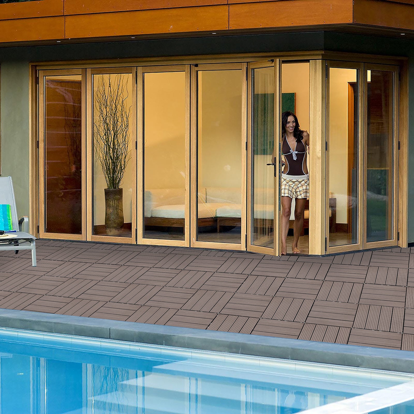 Wood Plastic Composite Deck Tiles Set Of 20, Sustainable Fsc Composite Decking Resist Rust, Water, Weather, Easy To Diy & Maintain, Ideal For Patios, Balconies, Rooftops, Light Coffee Color Light Coffee Wood Plastic