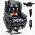 Dual Motor Infinite Position Up To 350 Lbs Electric Medium Size Genuine Leather Black Power Lift Recliner Chair With 8 Point Vibration Massage And Lumbar Heating White Metal Primary Living Space Heavy Duty Pine Black Genuine Leather Power Remote Medium