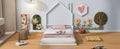 Twin Size Metal Floor Bed With House Shaped Headboard, White Box Spring Not Required Twin White Metal Bedroom Bed Frame Metal