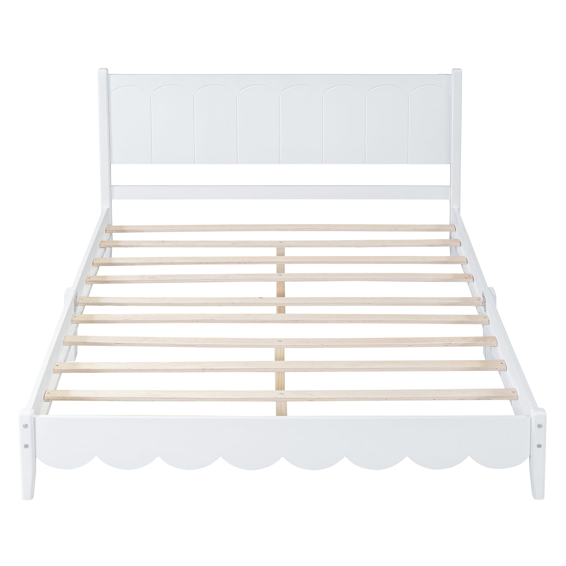 Queen Size Wood Platform Bed Frame, Retro Style Bed With Rectangular Headboard,No Need Box Spring,White Queen White Wood