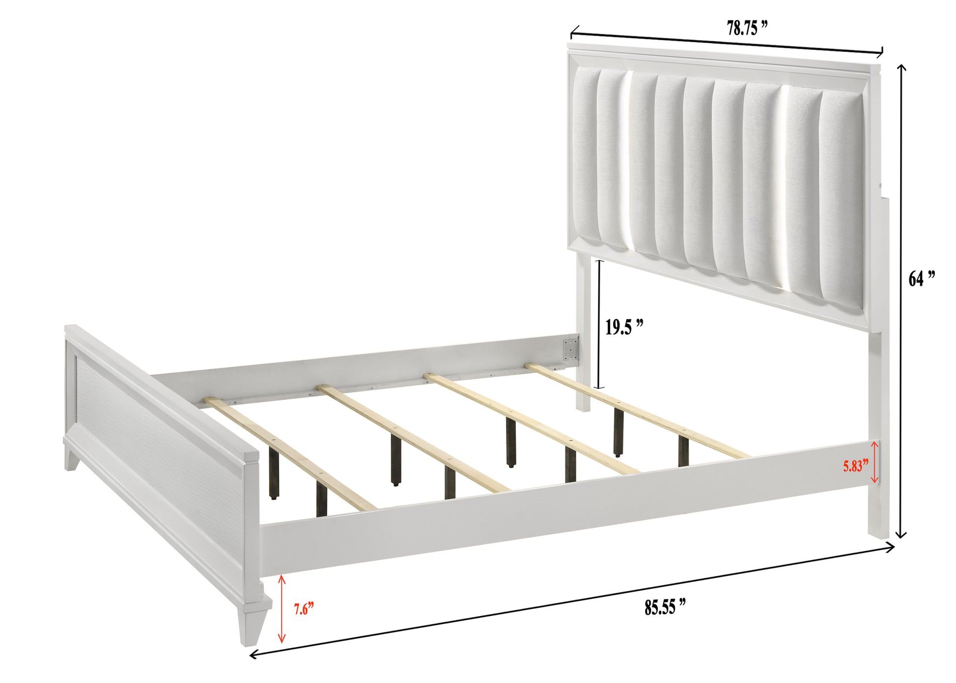 Modern 1Pc King Size Led Light Linen Look Fabric Upholstered Headboard Panel Bed White Finish Solid Wood Wooden Bedroom Furniture Box Spring Required King White Wood Modern Panel Linen Wood Fabric