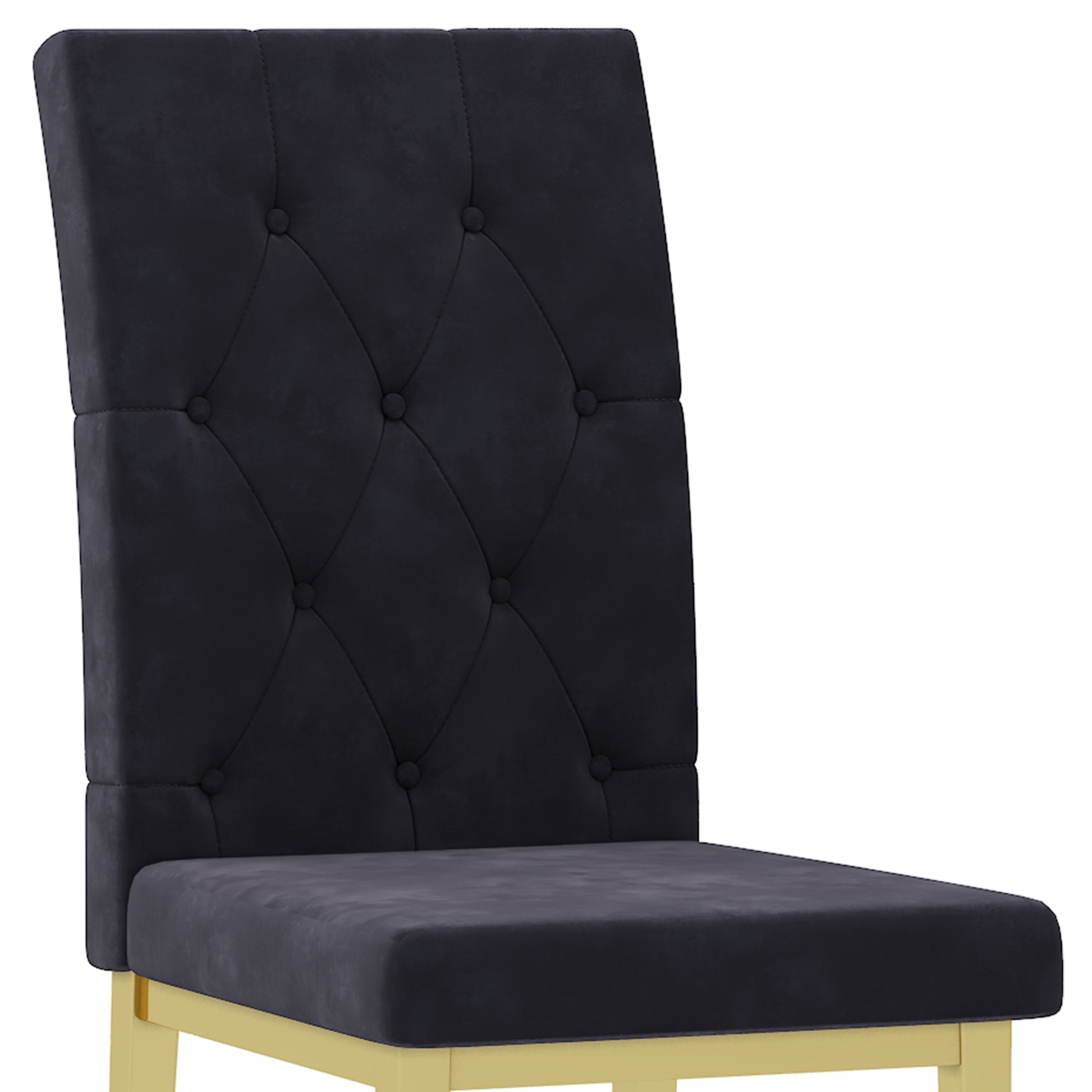 Table And Chair Set.Morden Luxurious Black Rectangular Patterned Dining Table With Glass Tabletop.Paried With 8 Dining Chairs, Modern Kitchen Upholstered High Backrest, Metal Leg. Black Gold Seats 8 Mdf Glass