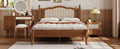 Full Size Wooden Platform Bed With Natural Rattan Headboard, Vintage Bed Frame With Wooden Slat Support, Walnut Expected Arrival Time: 08.23 Box Spring Not Required Full Walnut Wood