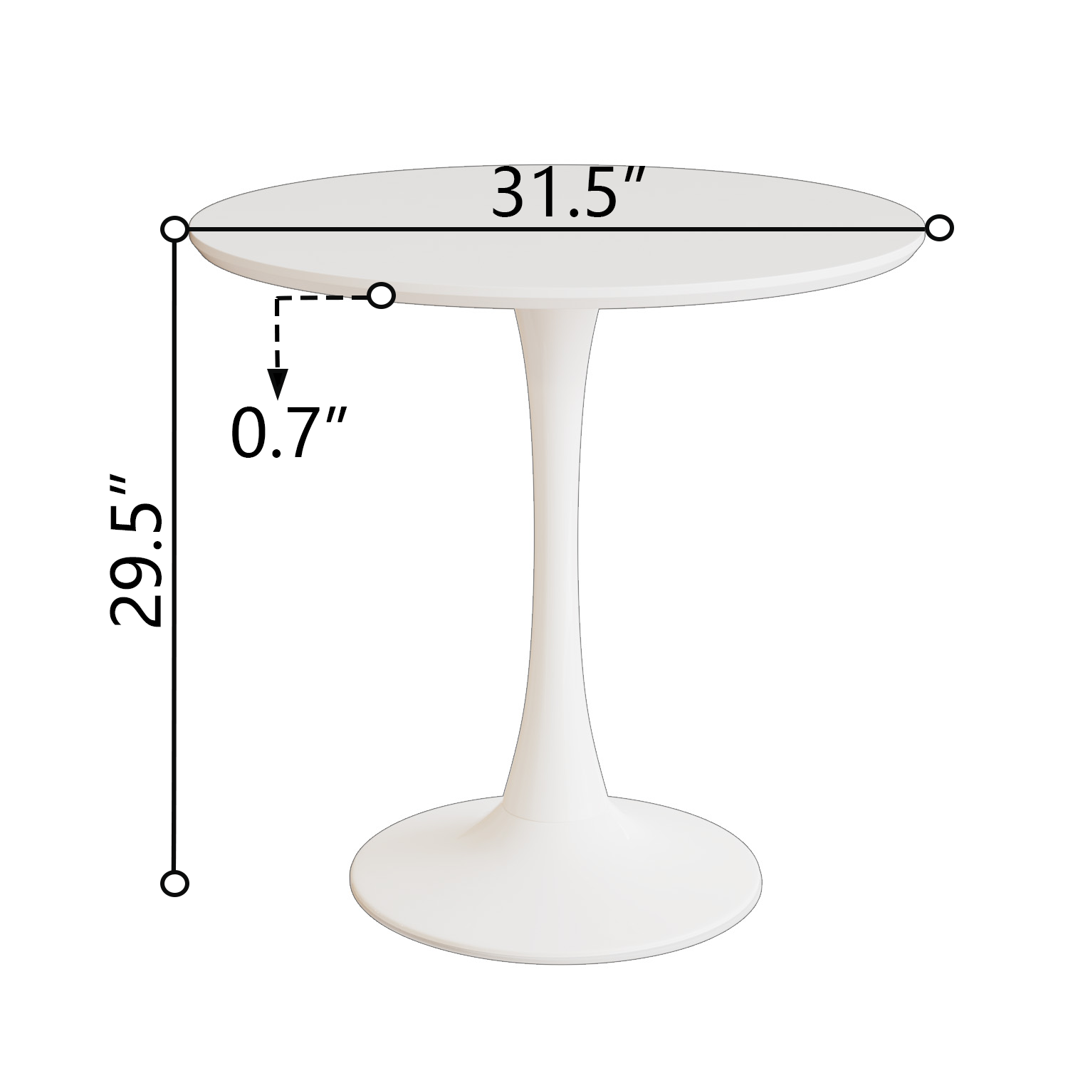 31.5 " White Circular Dining Table, Tulip Dining Table, Kitchen Dining Table For 2 4 People, Mdf Tabletop And Base, And 2 Black Pu Plating Silver Metal Leg Dining Chair Set 2 White Mdf