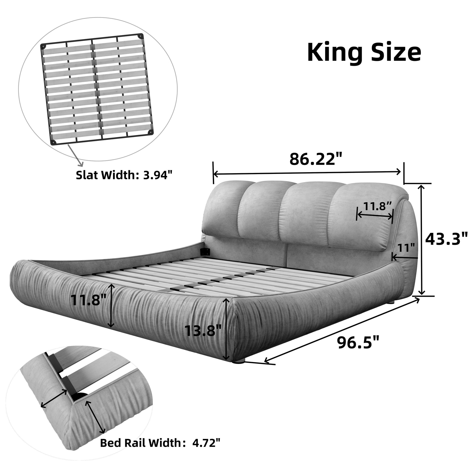 King Size Upholstered Platform Bed With Oversized Padded Backrest, Thickening Pinewooden Slats And Solid Wood Leg,Green Box Spring Not Required King Green Wood Polyester Solid Wood