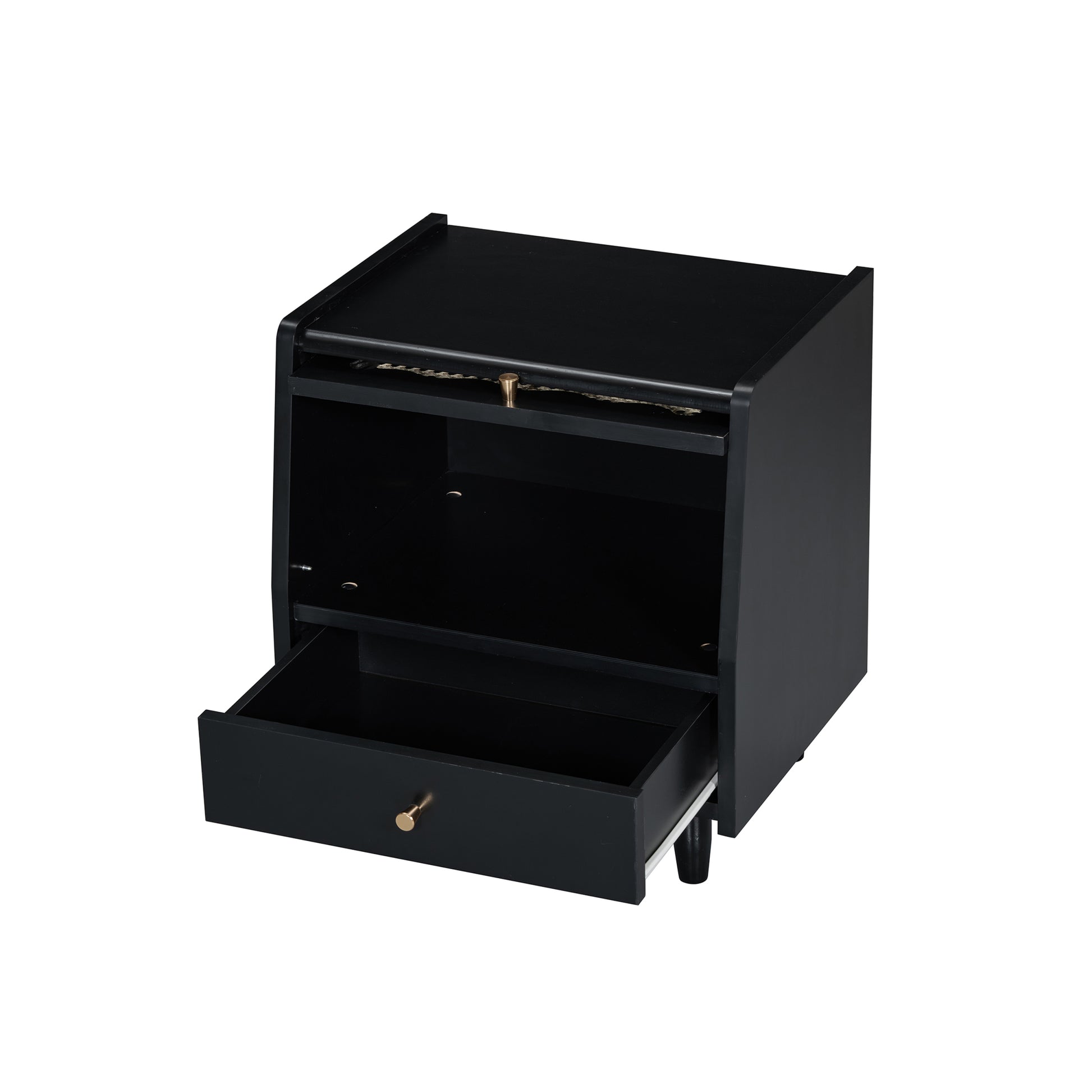 3 Pieces Bedroom Set With Queen Size Wooden Bed Frame, 1 Vintage Nightstand And 1 Makeup Vanity Set With Stool,Black Expected Arrival Time: 08.23 Queen Black 3 Piece Set Wood