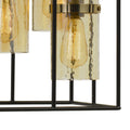 Rectangular Open Cage Design Pendant With Cylindrical Glass Shade, Black Bronze Glass Metal