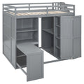 Full Size Loft Bed With Wardrobe,Desk And Shelves,Grey Grey Mdf Lvl