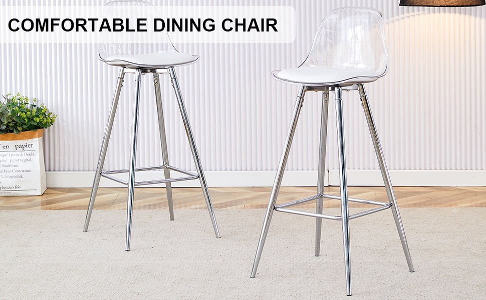 Modern And Comfortable Upholstered Bar Chairs, Metal Legs, Small Size Bar Chairs, Suitable For Part Of The Crowd, Stylish Design For Dining Room, Kitchen, Terrace And Living Room Chairs. White