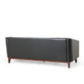 Mirod 81'' Pu Sofa,Tufted Back,Solid Wood Legs,Living Room And Study Black Pu 3 Seat