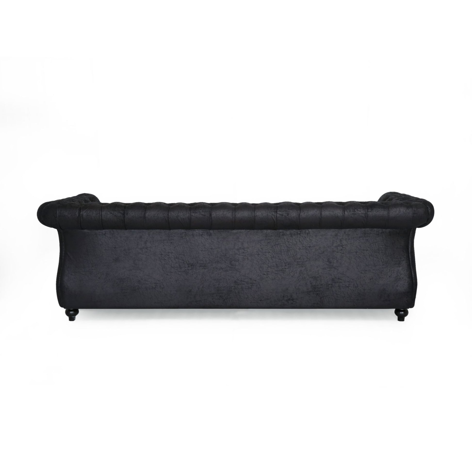 Black 3 Seater Faux Suede Sofa With Rolled Arms Modern, Elegant, And Comfortable Couch, Perfect For Living Room, Office, Primary Living Spaces, Bedroom, Ideal For Contemporary Home Decor Black Suede Wood Primary Living Space Medium Soft Tight Back Medium