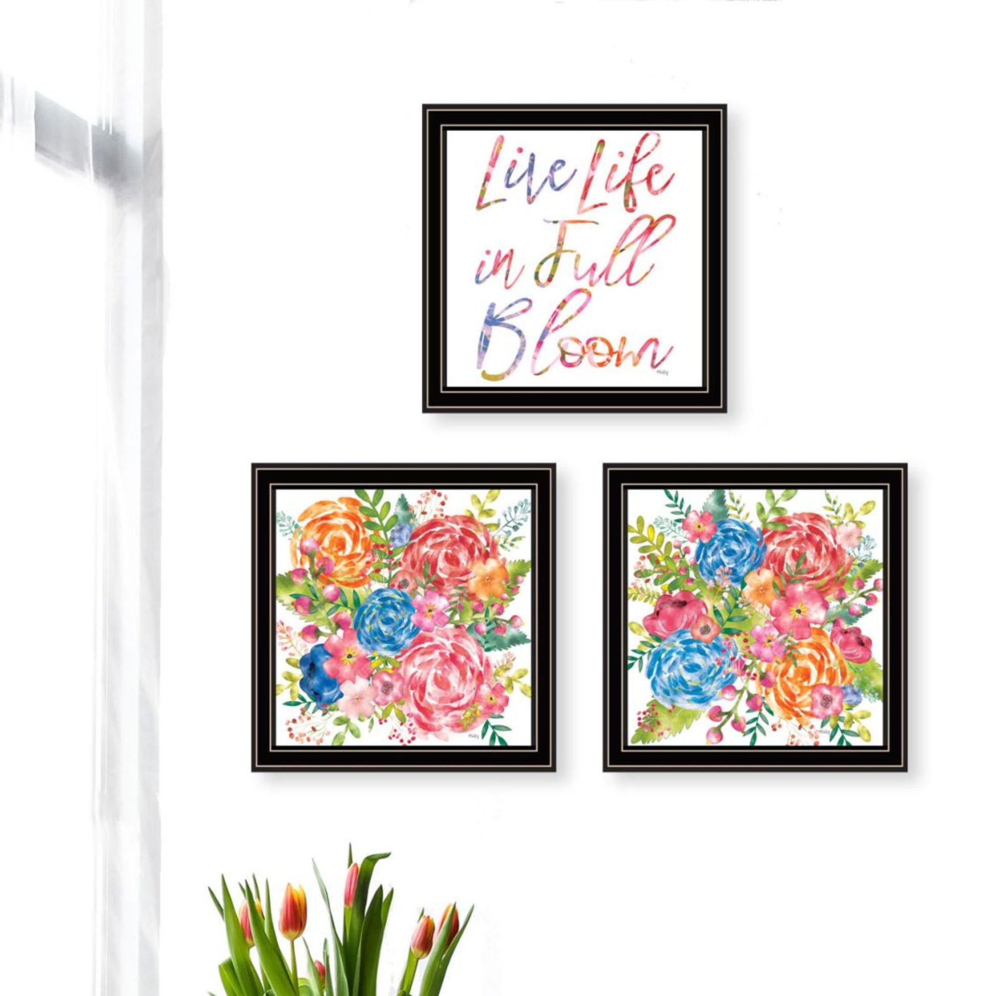 "Live Life In Full Bloom " Framed Wall Art For Living Room, Wall Art Print For Home Decor, Bedroom Wall Art By Heidi Kuntz Multicolor Wood Paper