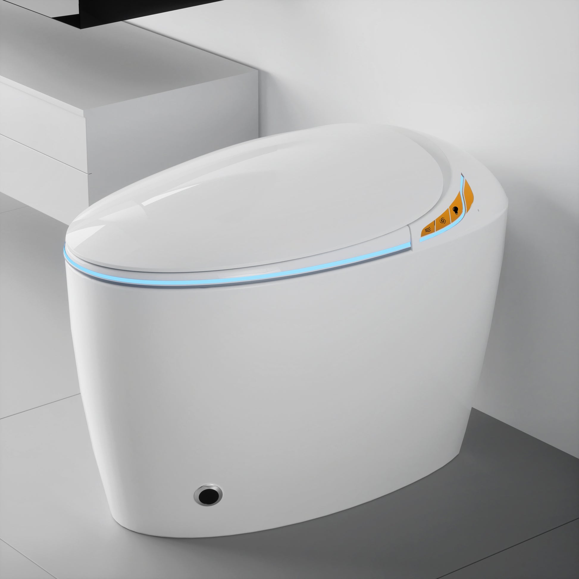 Unique Smart Toilet With Bidet Built In, Intelligent One Piece Toilet For Modern Bathroom, Auto Open Close Seat, Foot Sensor, Led Display,Night Light, Warm Water & Dryer,White White Bathroom