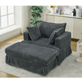 Arrived 47.7'' Oversized Corduroy Chaise Longue With Ottoman, Deep Seat Reclining Chair Sofa, Comfy Thicked Upholstered Pad Chair ,With Foot Stool ,Oversize, Movable Ottoman, Dark Gray Dark Gray