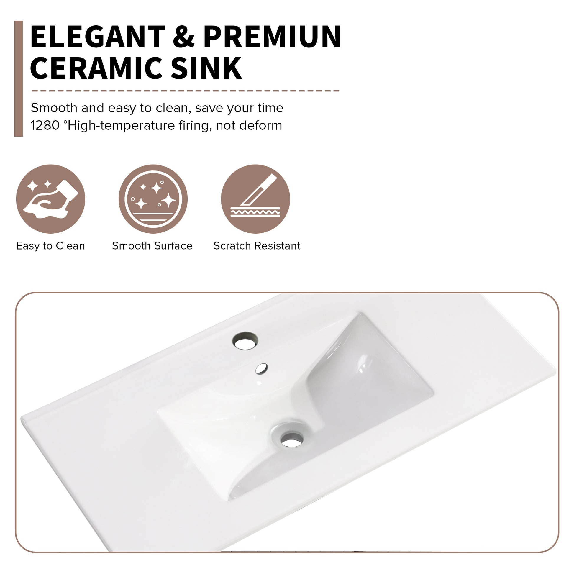 36 Inch Bathroom Ceramic Sink Basin, White White Ceramic