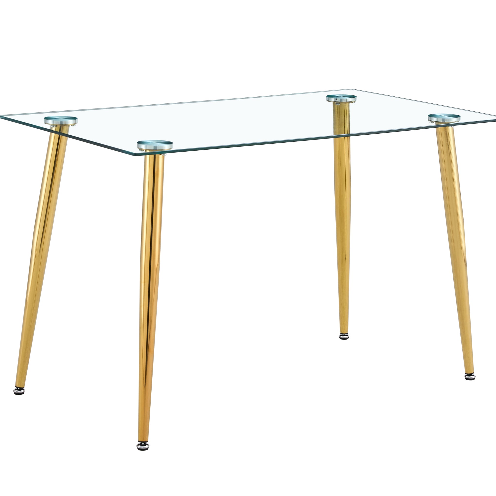 Table Leg For Gt 02, Golden Legmodern Minimalist Rectangle Glass Dining Table, Transparent Glass Tabletop And Electroplate Metal Legs, Suitable For Kitchens, Restaurants, And Living Rooms Golden White Metal