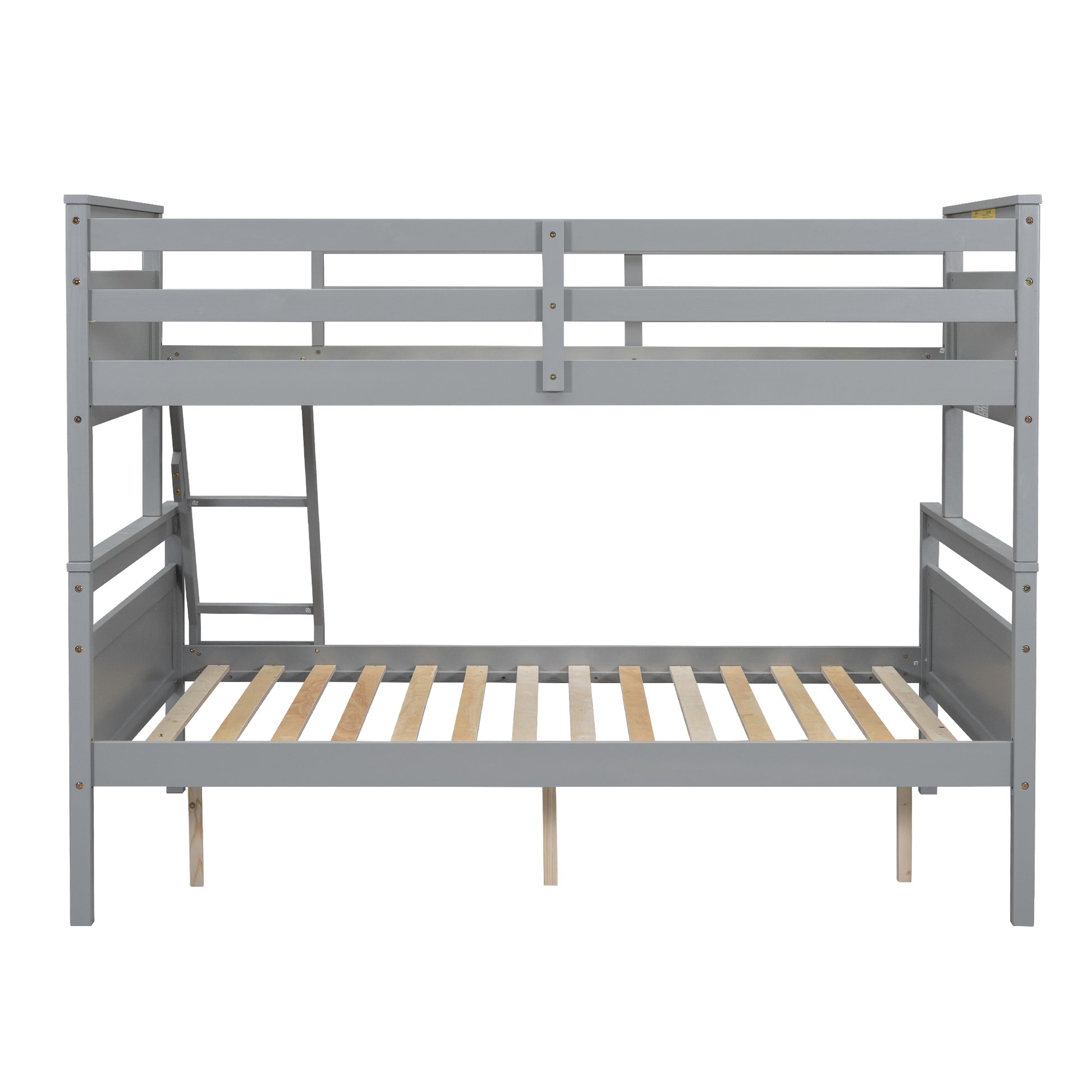 Twin Over Full Bunk Bed With Ladder, Safety Guardrail, Perfect For Bedroom, Gray Box Spring Not Required Twin Gray Wood Bedroom Bunk Pine