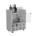 St Andrews Bar Cart With Built In 8 Bottle Rack, Double Glass Door Cabinet, And Aluminum Edged Top Surface White Primary Living Space Modern Particle Board Shelves Included Engineered Wood