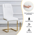 Table And Chair Set.Large Modern Rectangular Table With 0.4 Inch Patterned Glass Tabletop And Large Mdf Table Legs.Comes With 8 Chairs With Faux Leather Cushioned Seats And Golden Metal Legs. Gold White Seats 8 Mdf Glass