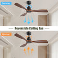 48 Inch Ceiling Fan Without Light, 3 Solid Wood Blades Indoor&Outdoor Ceiling Fan 6 Speed Reversible Dc Motor For Living Room Black Metal & Wood