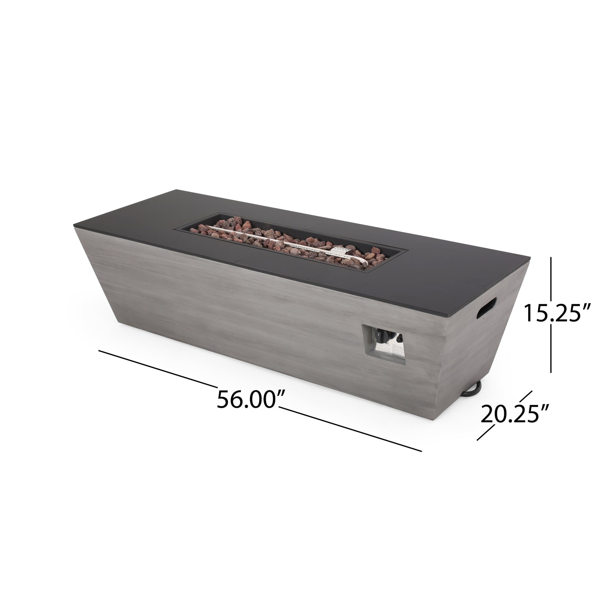 56" Rectangle Mgo Fire Pit 50 000 Btu Black Gray Magnesium Oxide