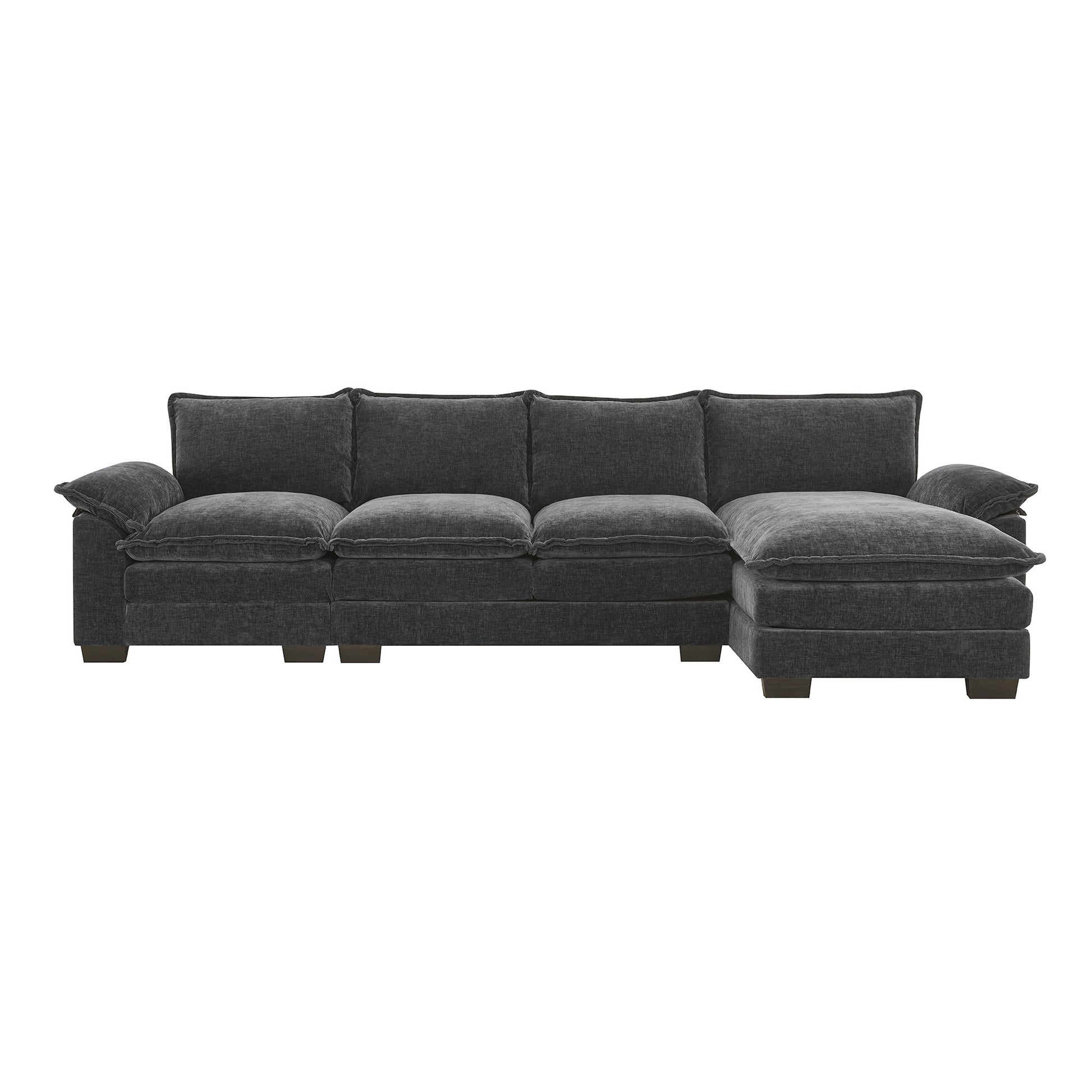 118*55" Modern L Shaped Chenille Cloud Sofa With Double Seat Cushions,5 Seat Upholstered Indoor Furniture,Sleeper Sofa Couch With Chaise Lounge For Living Room,Apartment,4 Colors Gray Chenille 5 Seat