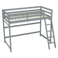 Twin Size High Loft Bed With Inclined Ladder, Guardrails,Grey Twin Grey American Design Pine