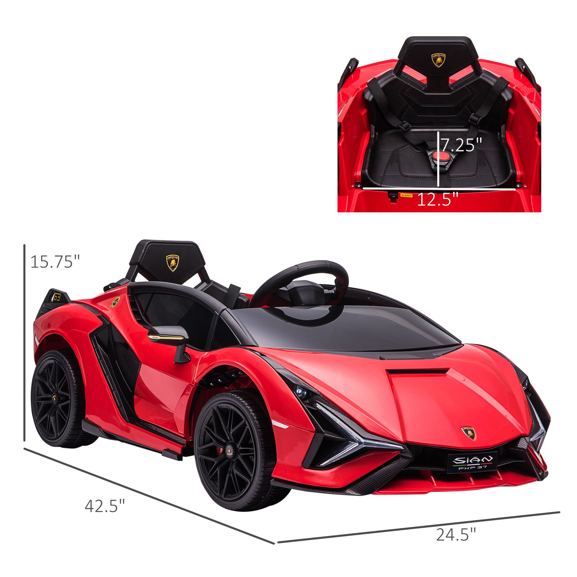 Aosom Lamborghini Sian Licensed Kids Ride On Car, 12V Battery Powered Electric Sports Car Toy With Remote Control, Horn, Music, & Headlights, Red Red Plastic