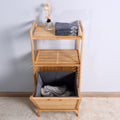 Bathroom Laundry Basket Bamboo Storage Basket With 2 Tier Shelf 17.32 X 13 X 37.8 Inch Natural Bamboo