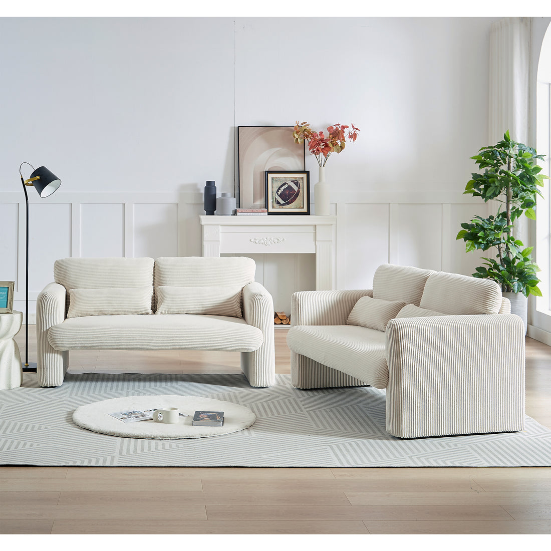 60"Corduroy Fabric Loveseat Sofa With 60"Loveseat Sofa, Modern Sofa With Support Pillow, For Apartment, Office, Living Room & Bedroom Beige Corduroy 2 Seat