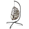 Swing Egg Chair With Stand Indoor Outdoor Wicker Rattan Patio Basket Hanging Chair With C Type Bracketwith Cushion And Pillow,Patio Wicker Folding Hanging Chair Special Construction Cup Holder Beige