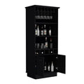 Dundee 70 Inch High 10 Glass Bar Cabinet With 5 Cubbies And 3 Open Shelves And Cabinet Black Primary Living Space Modern Shelves Included Particle Board