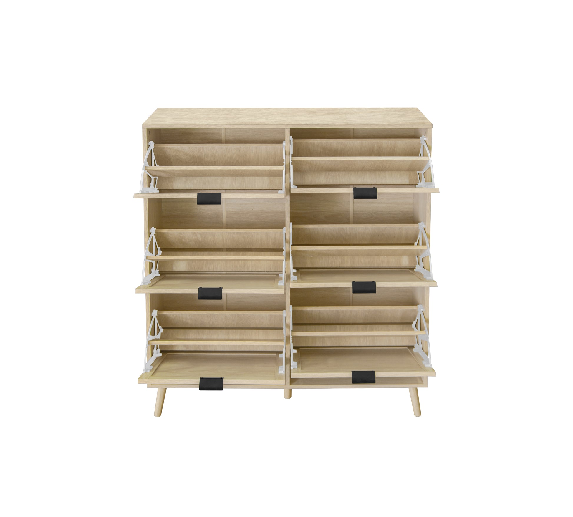 Rattan 6 Door Shoe Rack, Freestanding Modern Shoe Storage Cabinet, For Entryway Natural Particle Board