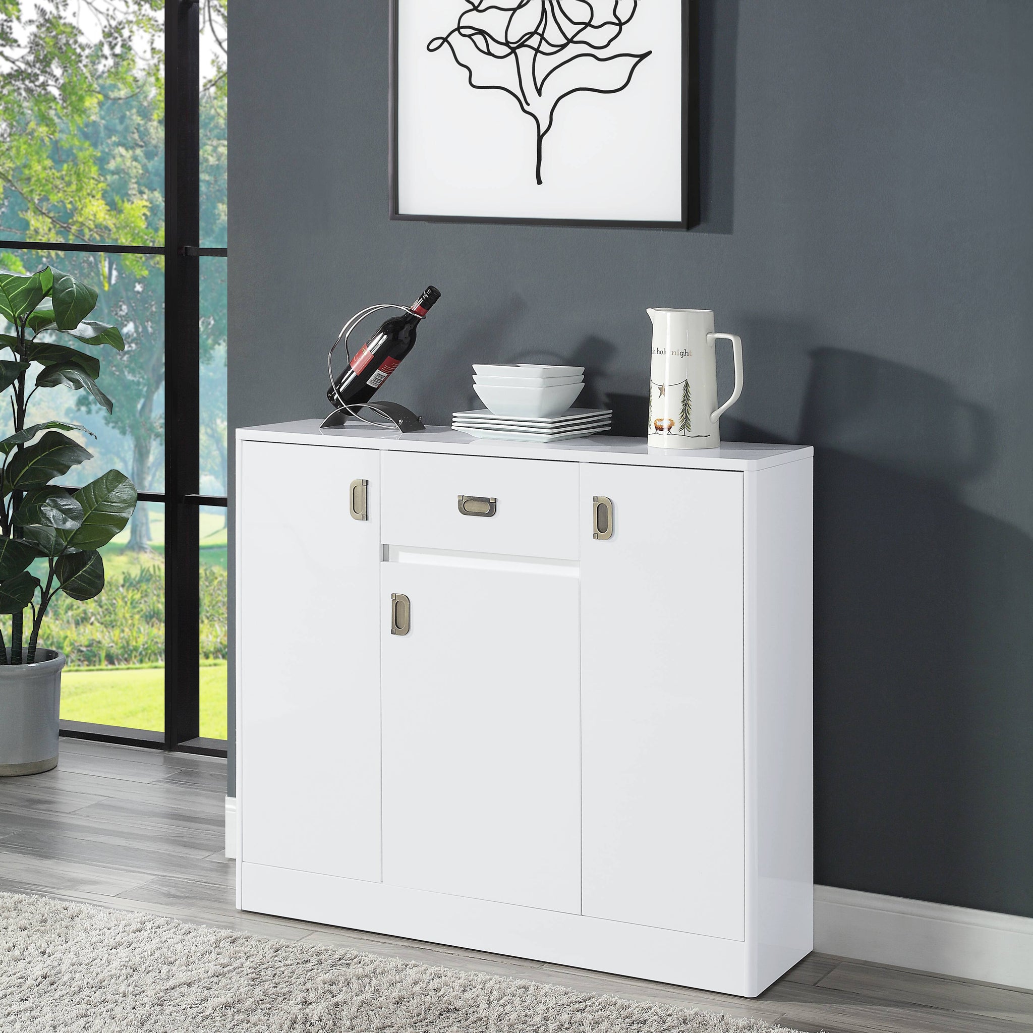 White High Gloss 3 Door Server With Drawer White Dining Room Drawers Included Mdf