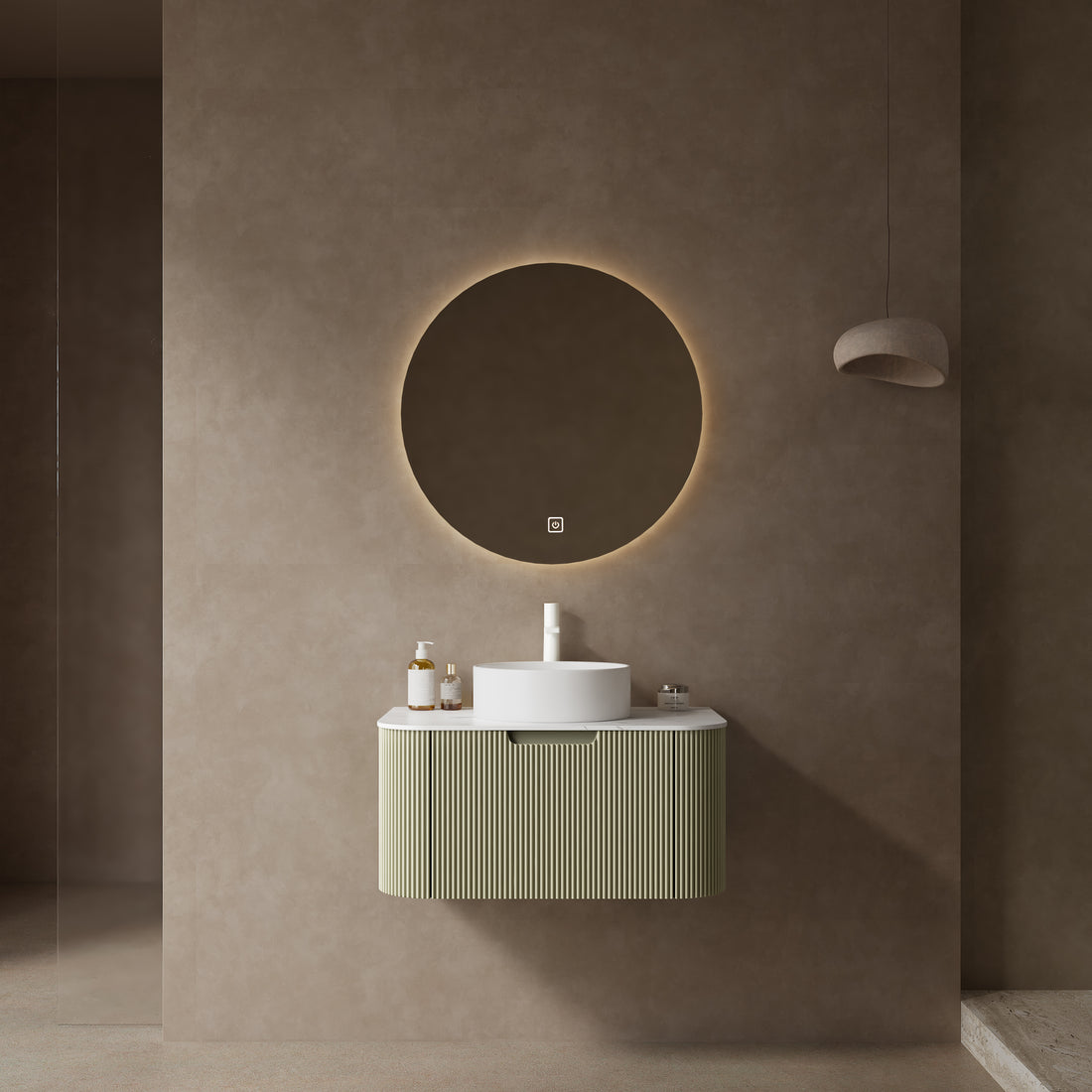 Dina 30" Bathroom Vanity With Sink, Modern Wall Mounted Floating Curved Edges Striped Bathroom Storage Cabinet With A Drawer, White Artificial Marble Basin Without Faucet, Pre Assembled, Light Green