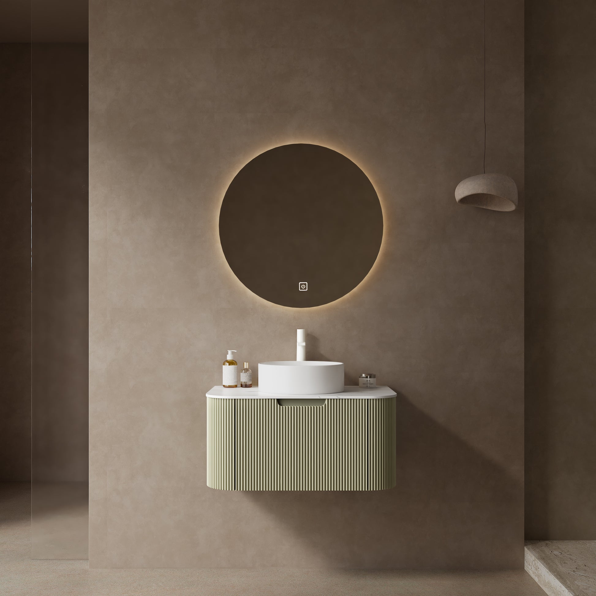 Dina 30" Bathroom Vanity With Sink, Modern Wall Mounted Floating Curved Edges Striped Bathroom Storage Cabinet With A Drawer, White Artificial Marble Basin Without Faucet, Pre Assembled, Light Green