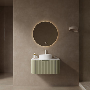 Dina 30" Bathroom Vanity With Sink, Modern Wall Mounted Floating Curved Edges Striped Bathroom Storage Cabinet With A Drawer, White Artificial Marble Basin Without Faucet, Pre Assembled, Light Green