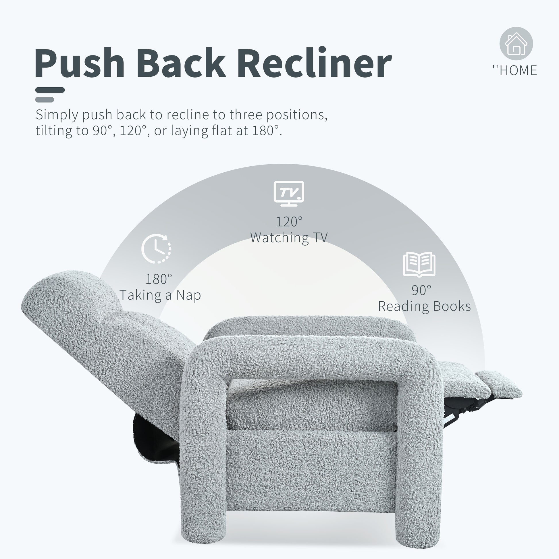 31.25" Push Back Recliner Armchair Upholstered Recliner Chair Single Sofa With Adjustable Backrest For Living Room, Light Grey Light Grey Teddy