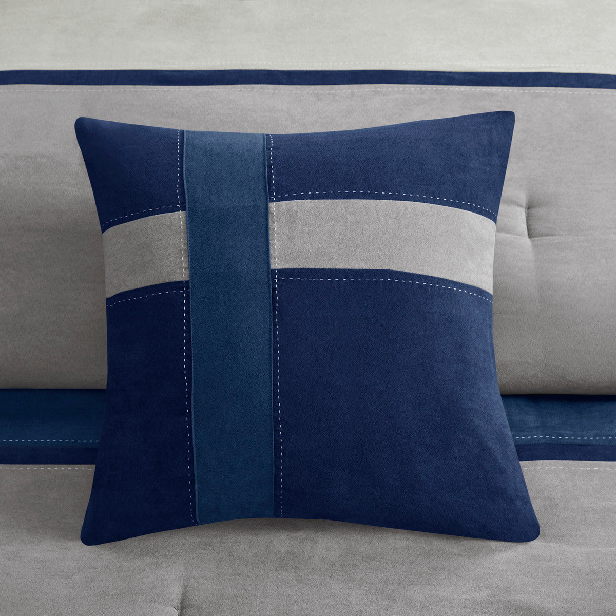 7 Piece Faux Suede Comforter Set Blue Queen Queen Blue Polyester