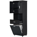 Tall Bathroom Cabinet With Laundry Basket, Large Storage Space Tilt Out Laundry Hamper And Upper Storage Cabinet, Black Black Mdf