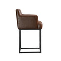 Coolmore Counter Height Bar Stools Set Of 2, Modern Barrel Bar Stool With Backrest And Arms, Black Metal Frames, Upholstered Bar Stools For Kitchen Island, Pub, Club Brown Pu Foam Pu Leather