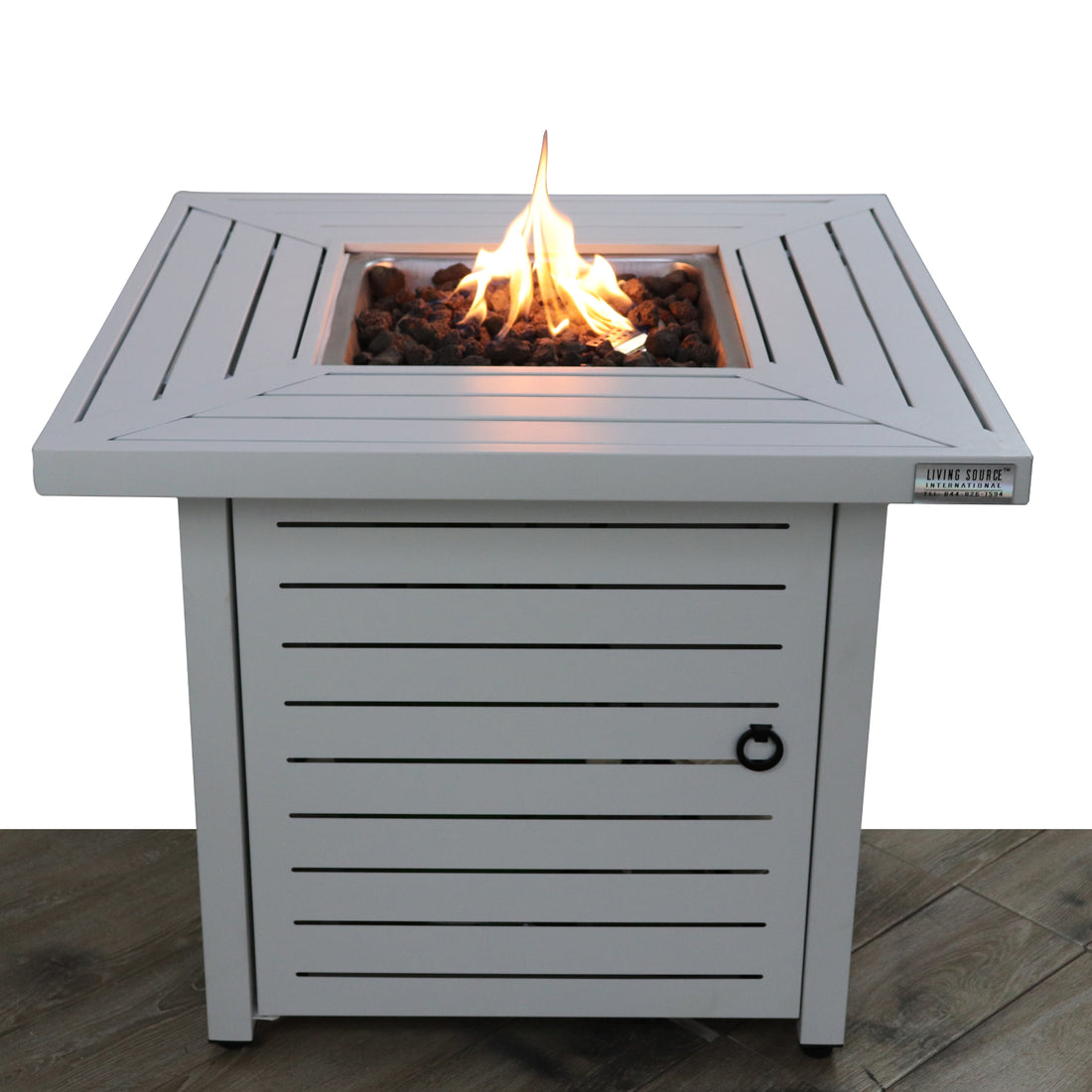 25" H X 30" W Steel Propane Natural Gas Fire Pit Table Natural Whitewash Garden & Outdoor Modern Steel