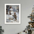 Finishing Touch On The Snowman White Framed Wall Art For Living Room, Holiday Wall Art Print For Home Decor, Bedroom Wall Art By Jo Moulton Multicolor Wood Paper