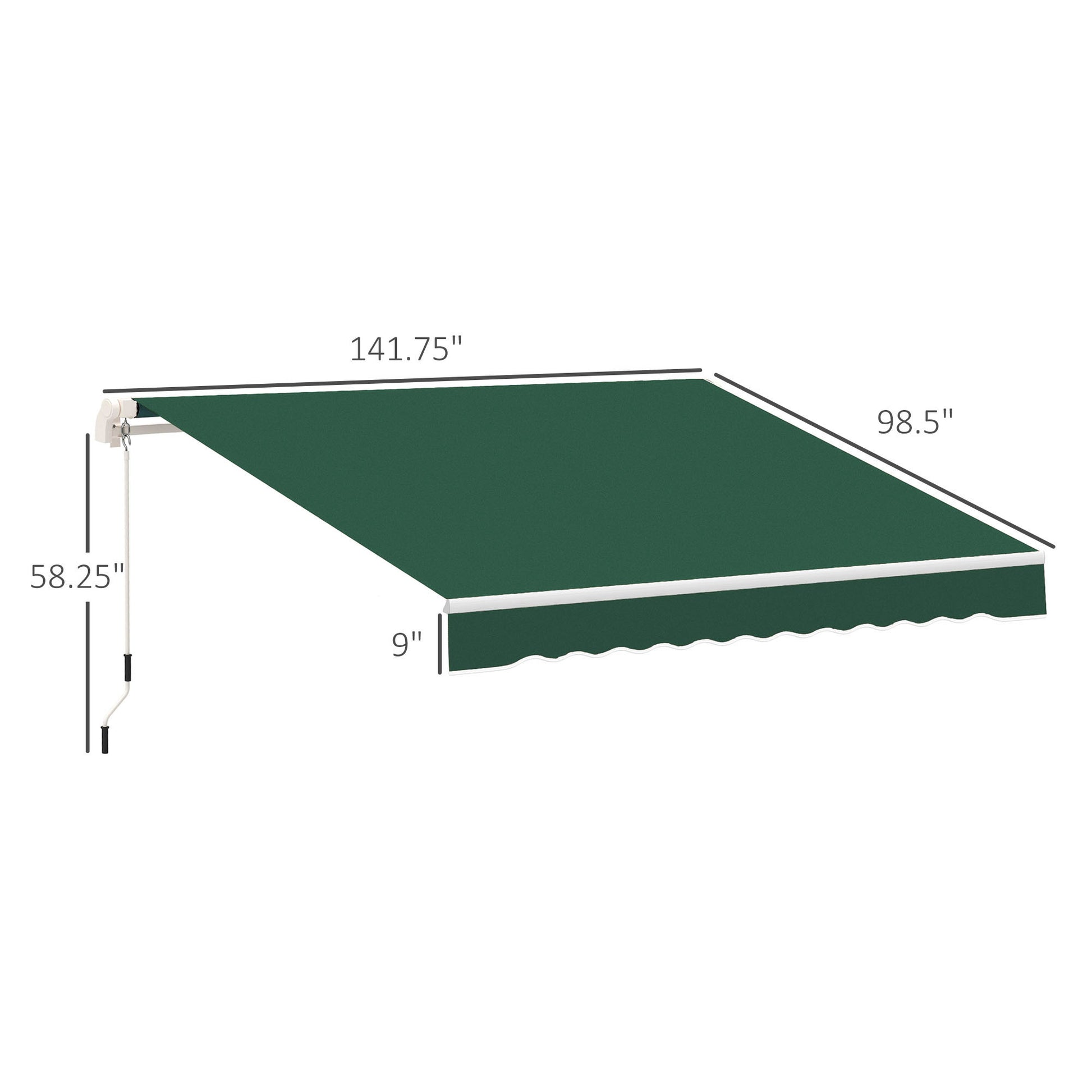 Outsunny 12' X 8' Retractable Awning Patio Awnings Sun Shade Shelter With Manual Crank Handle, 280G M Uv & Water Resistant Fabric And Aluminum Frame For Deck, Balcony, Yard, Green Green Aluminum