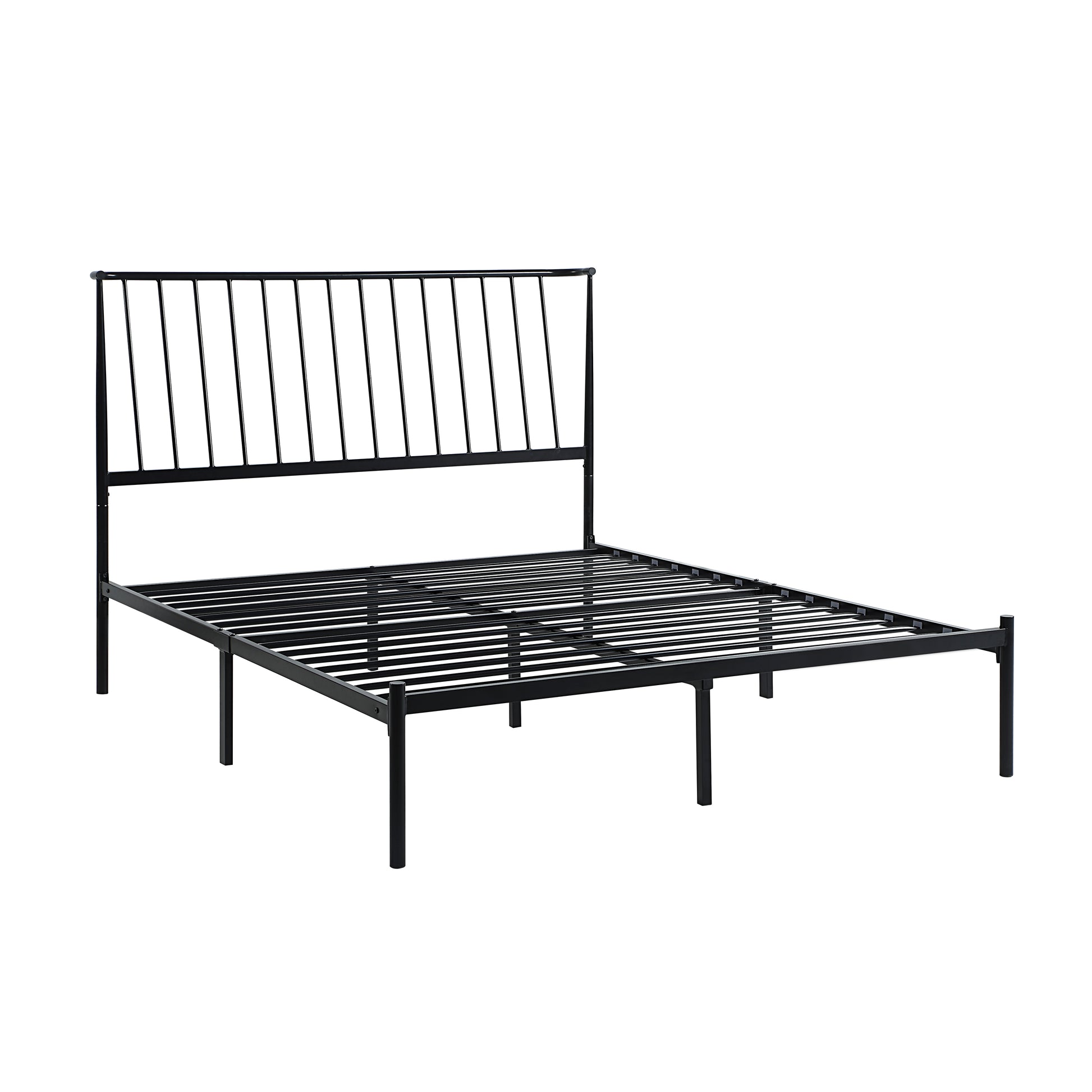 Metal Frame Queen Platform Bed Black Finish Angle Headboard Bedroom Furniture 1Pc Box Spring Not Required Queen Black Metal Bedroom Farmhouse,Mid Century Modern,Modern,Transitional Metal