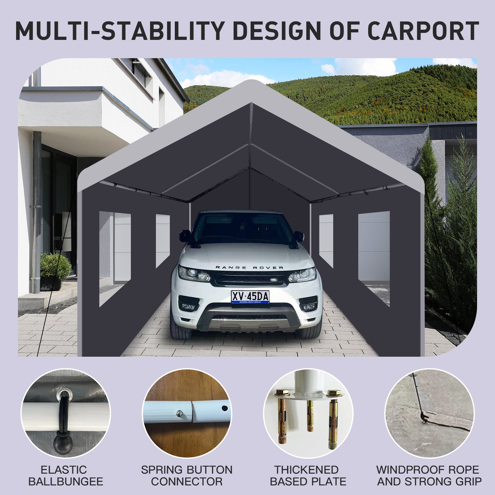 Carport, 10 20 Heavy Duty Portable Carport Garage Tent For Outdoor Storage Shelter Grey Grey Metal